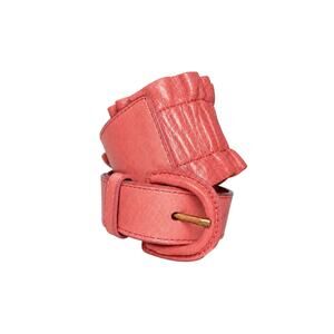 Hobo International Y2K Coral Pink Ruched Leather Stretch Waist Belt Coquette EUC
